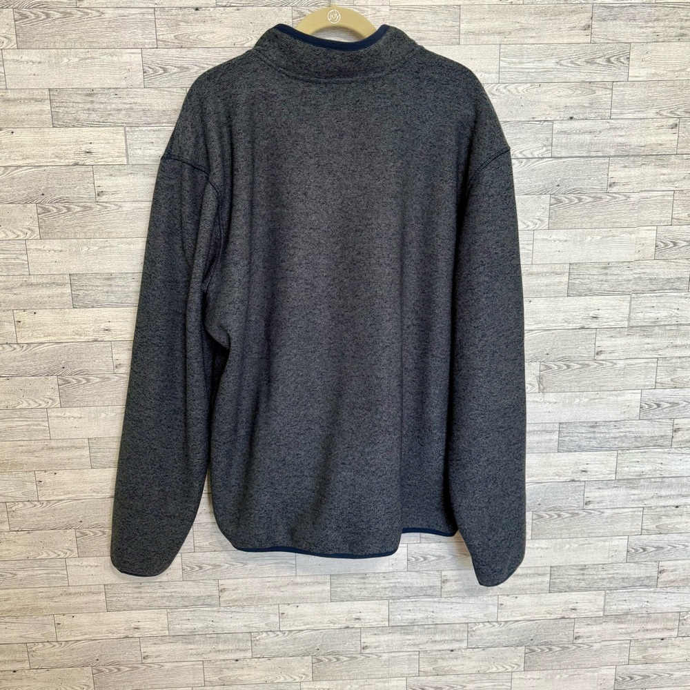EDDIE BAUER Men's Knit Fleece Sweater 1/4 Snap Muff Pocket Gray Navy Sz-XLarge - Picture 7 of 12